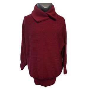 Vintage Italy Solid Burgundy Red Knit 100% Virgin Wool Long Sleeve Sweater Xl